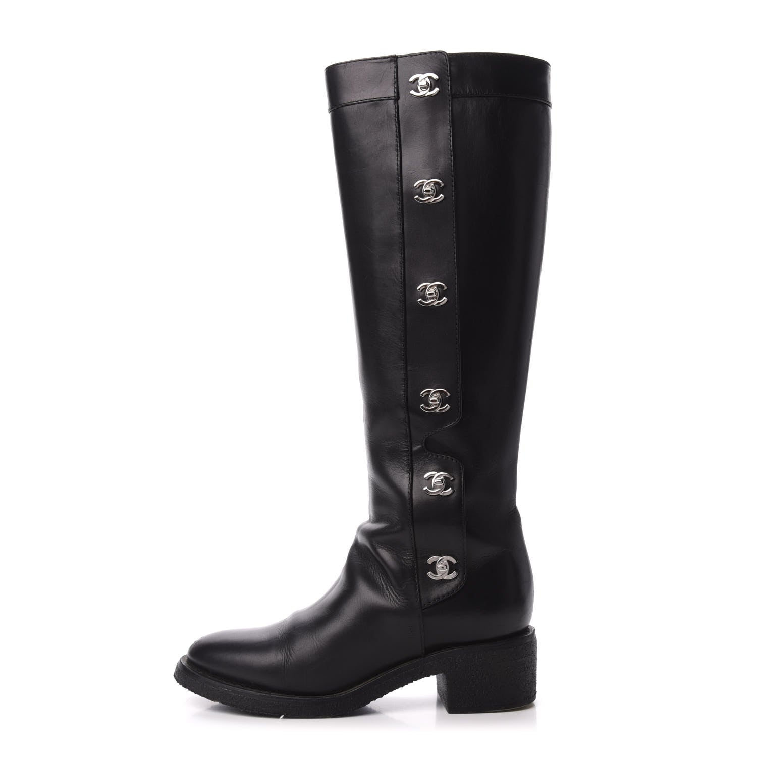 Chanel Calfskin CC Turnlock High Boots 37 Black 1 of 9