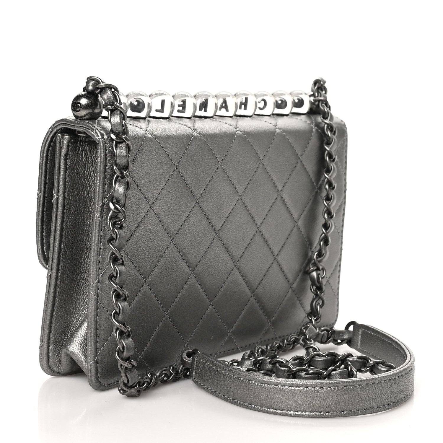 Chanel Metallic Goatskin Quilted Small Chic Pearls Flap Silver 3 of 11