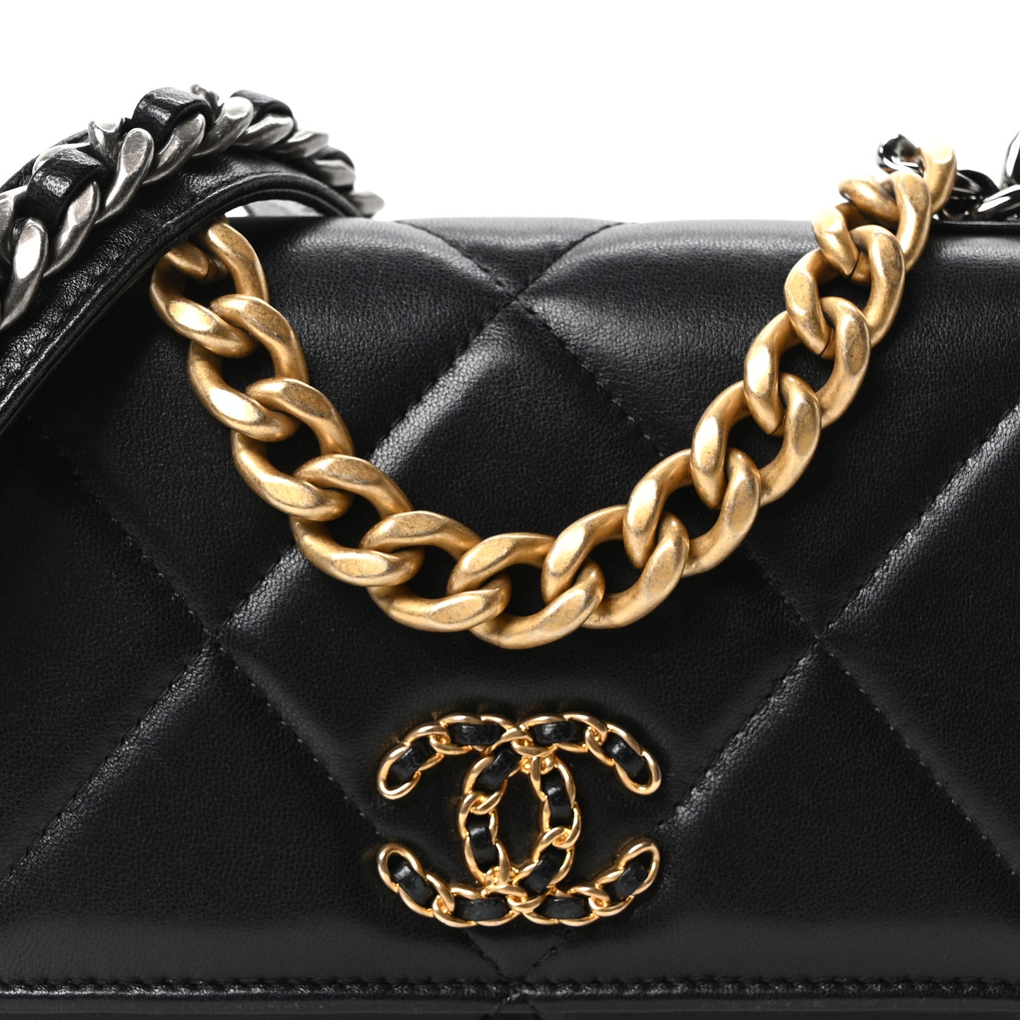 Lambskin Quilted Chanel 19 Wallet On Chain WOC Black