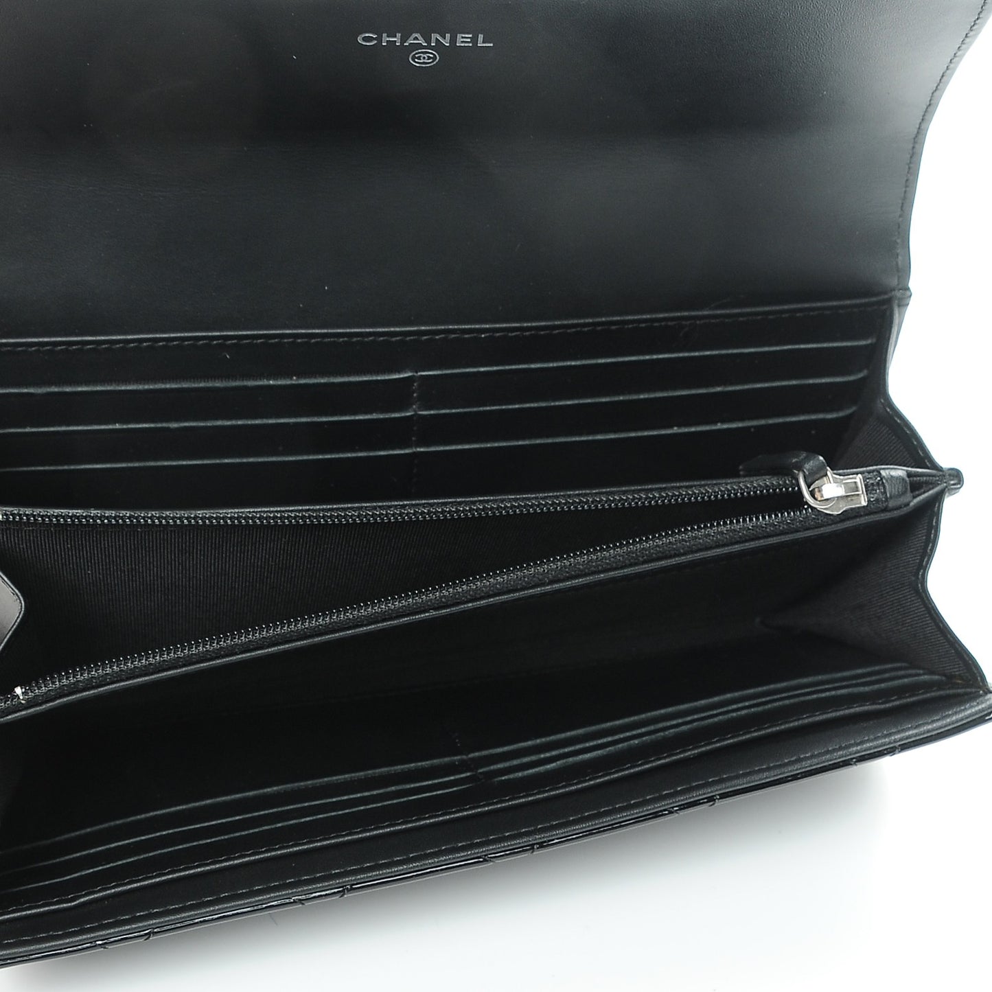 Patent Calfskin Quilted Large Flap Wallet Black