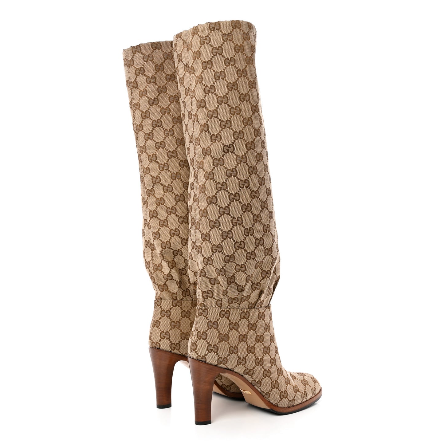 Monogram Malaga Kid Lisa Mid Heel Boots 38.5 Beige Ebony