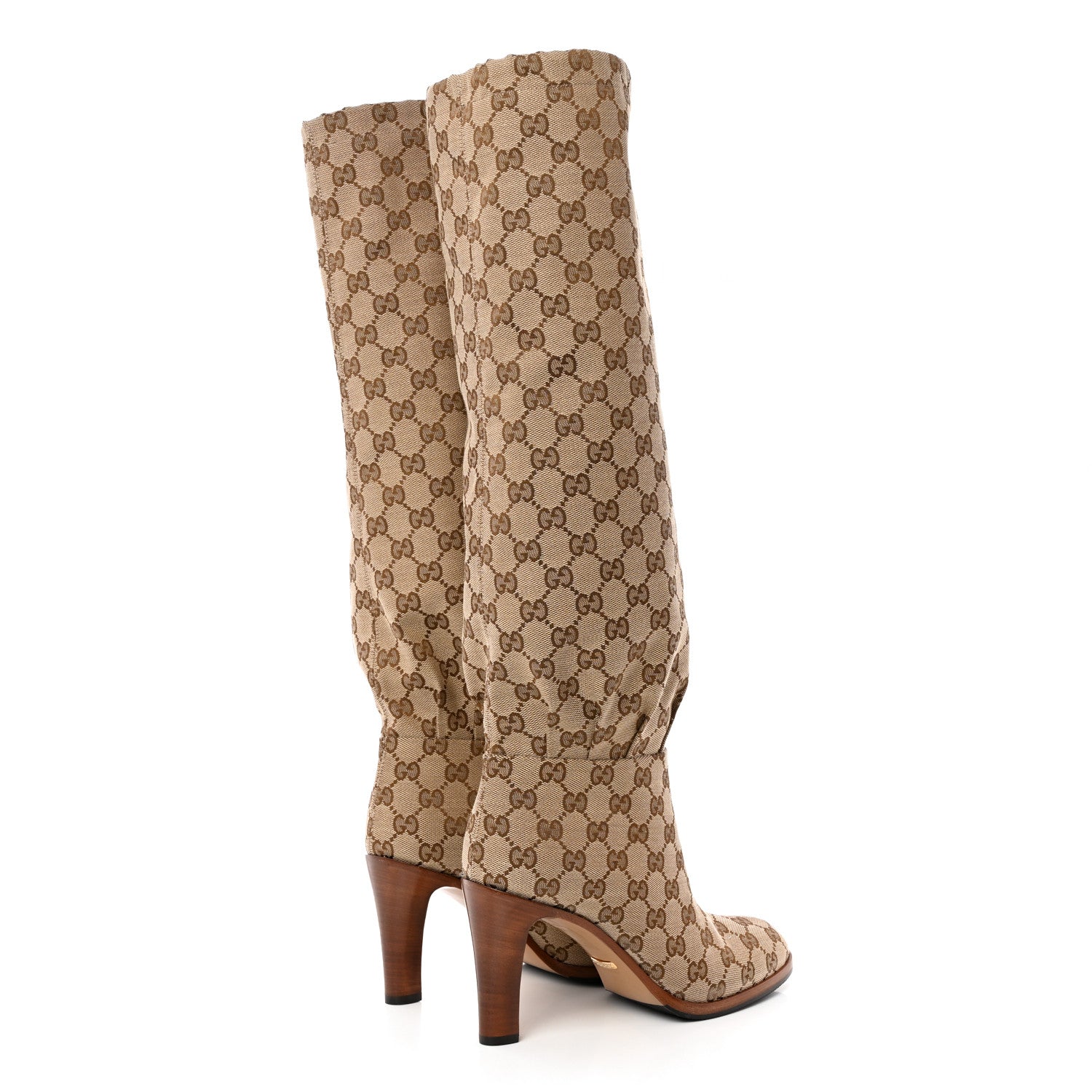 Gucci Monogram Malaga Kid Lisa Mid Heel Boots 38.5 Beige Ebony 4 of 13