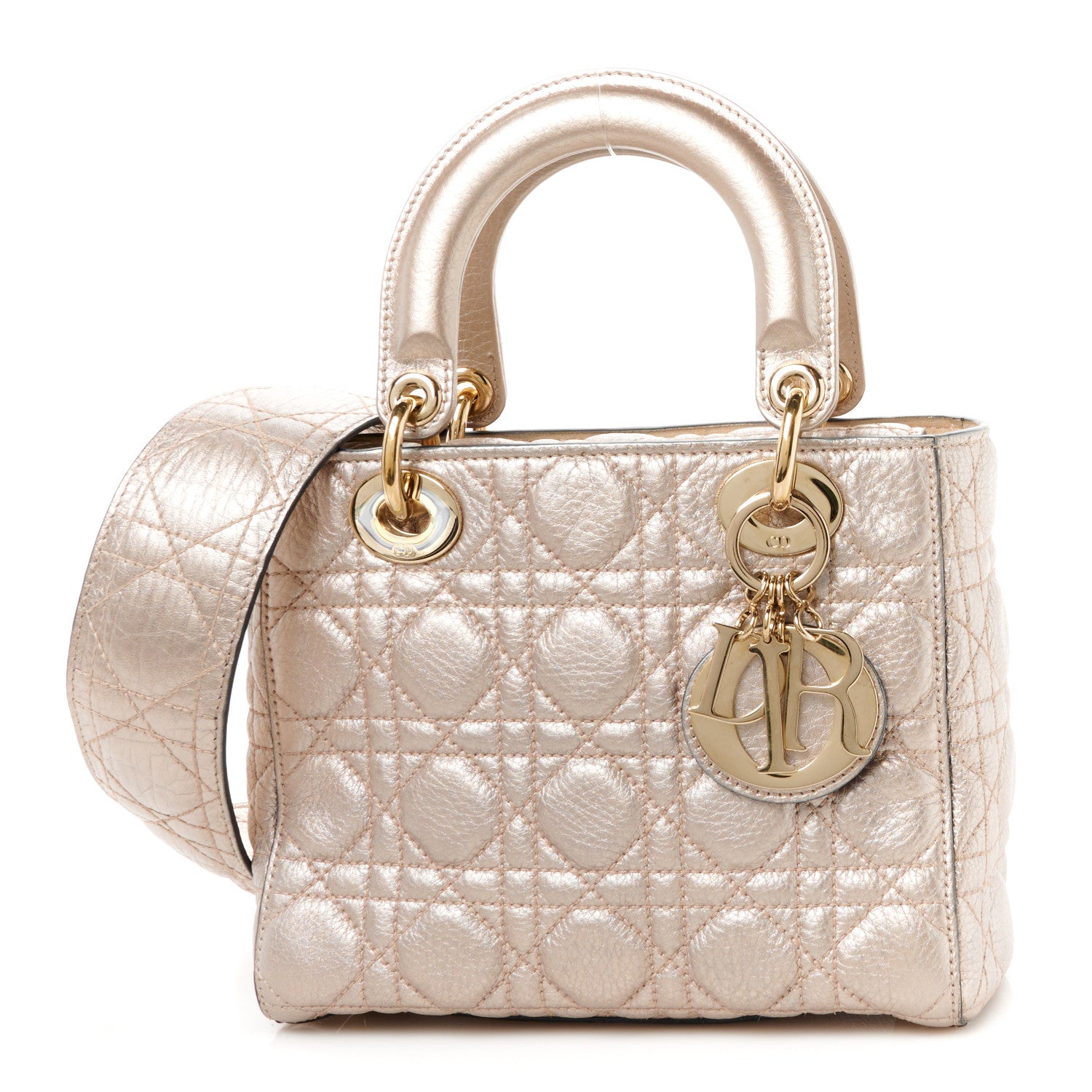 Christian Dior Metallic Grained Calfskin Cannage Small Supple Lady Dior Pale Gold 1 of 12