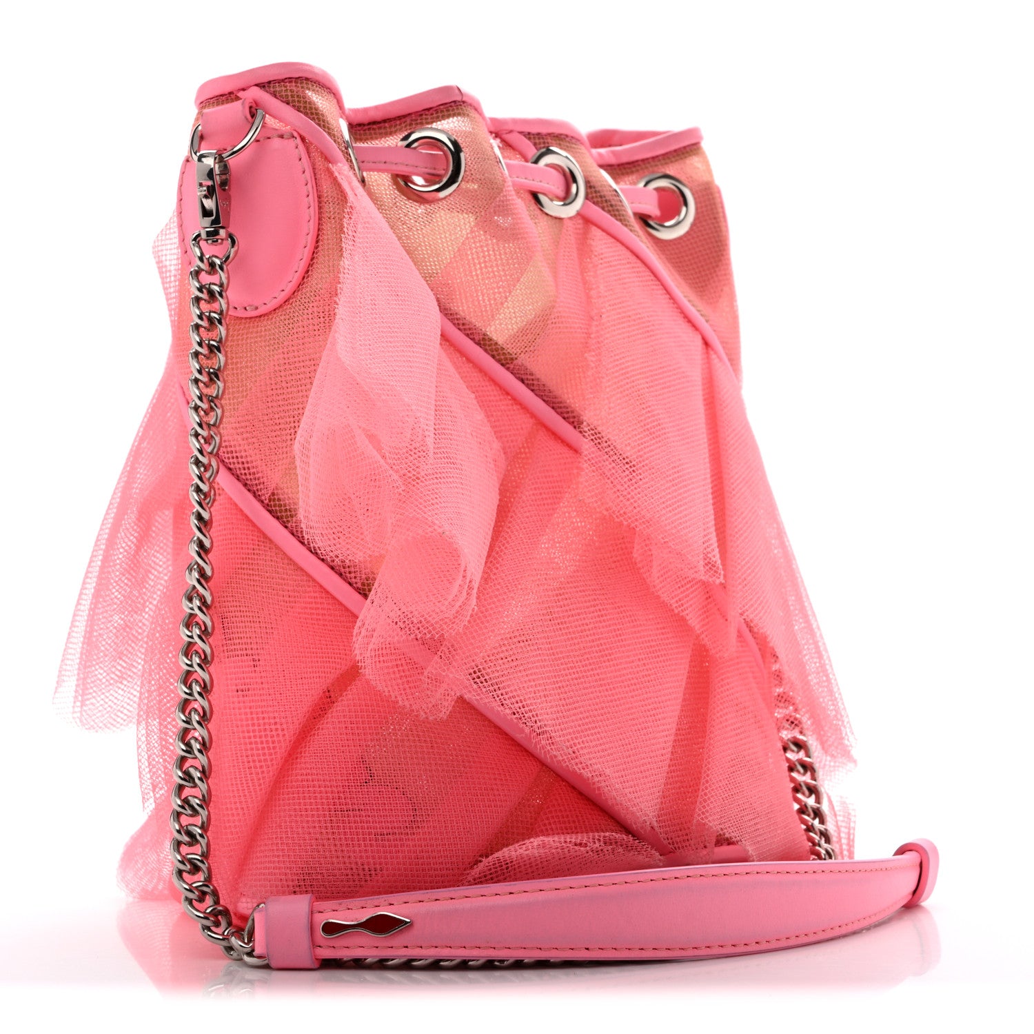 Christian Louboutin Calfskin Ruffle Tulle Marie Jane Bucket Bubble Gum 2 of 14