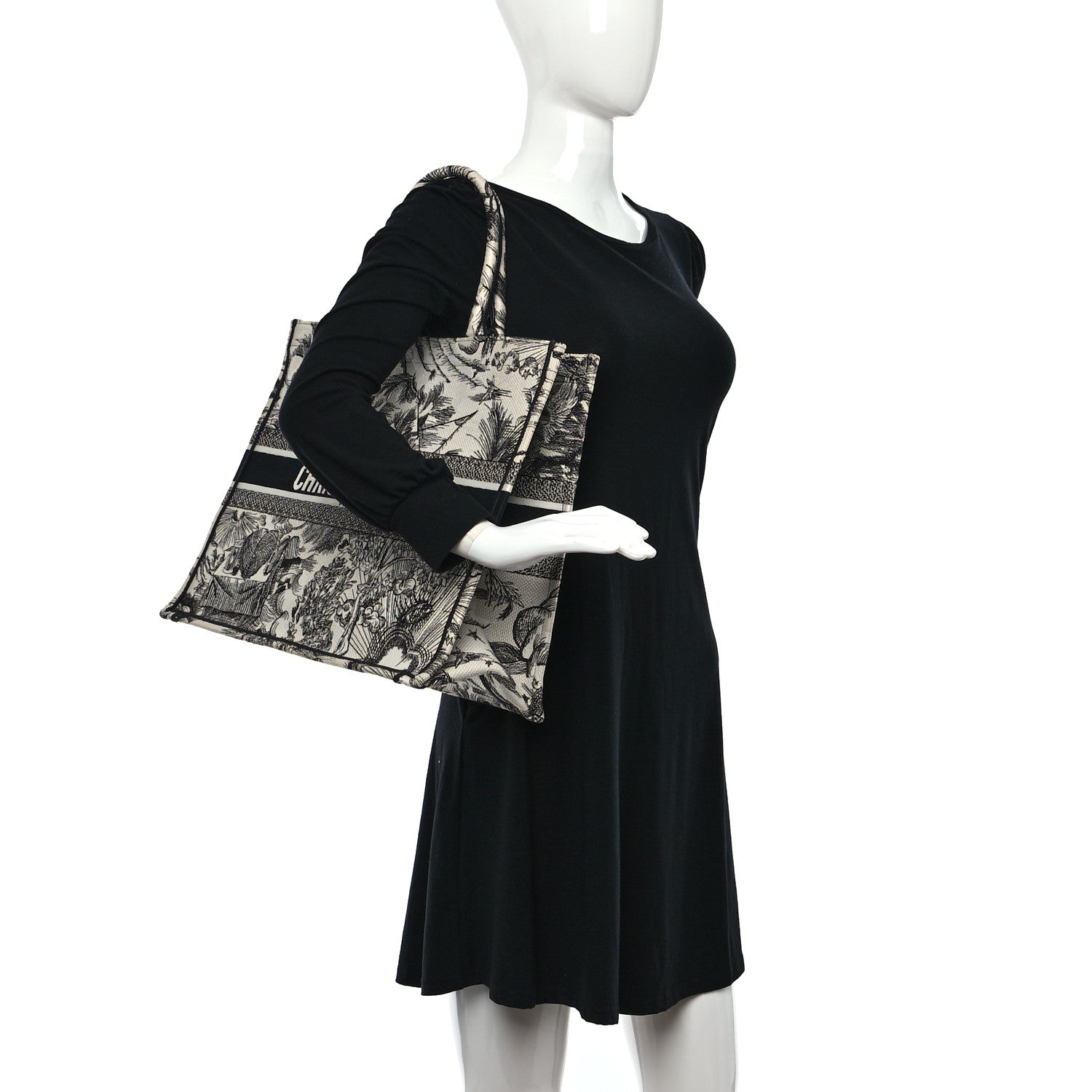 Christian Dior Canvas Embroidered Large Toile De Jouy Book Tote White Black 3 of 10