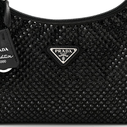 Prada Satin Crystal Mini Re-Edition 2000 Bag Black 8 of 12