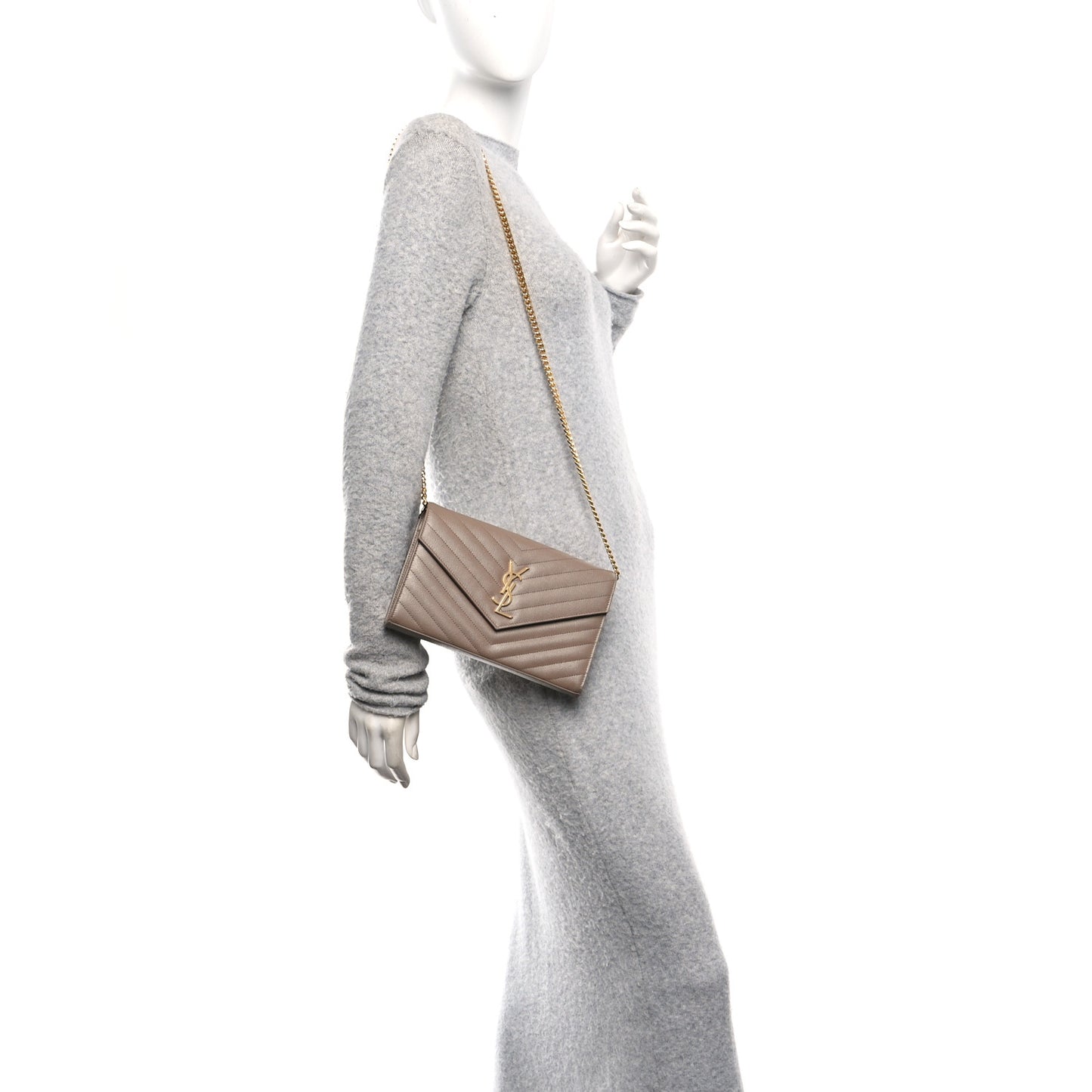Grain De Poudre Matelasse Chevron Monogram Chain Wallet Dark Beige