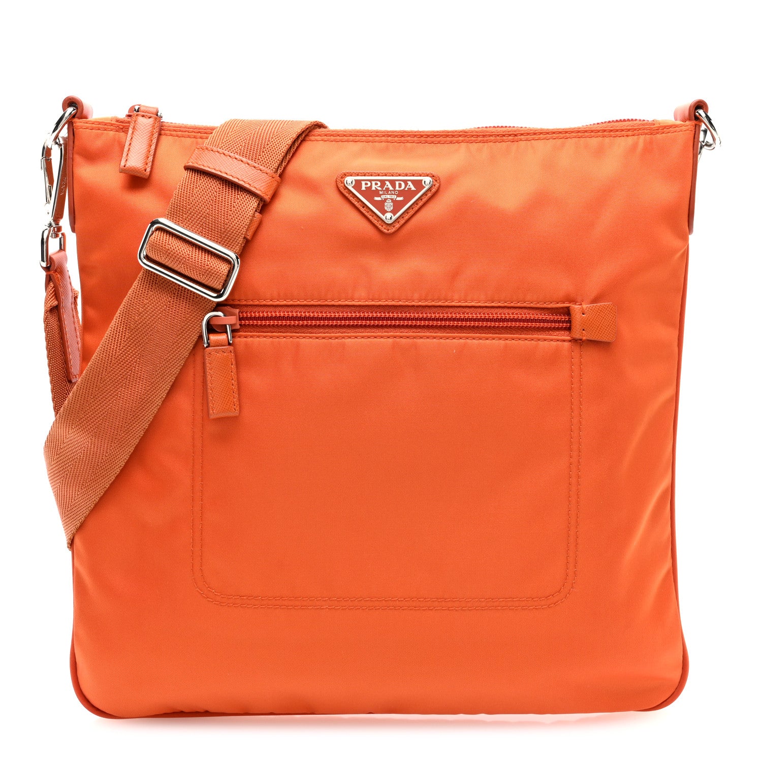 Prada Tessuto Nylon Saffiano Flat Messenger Bag Papaya 1 of 9