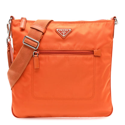 Prada Tessuto Nylon Saffiano Flat Messenger Bag Papaya 1 of 9