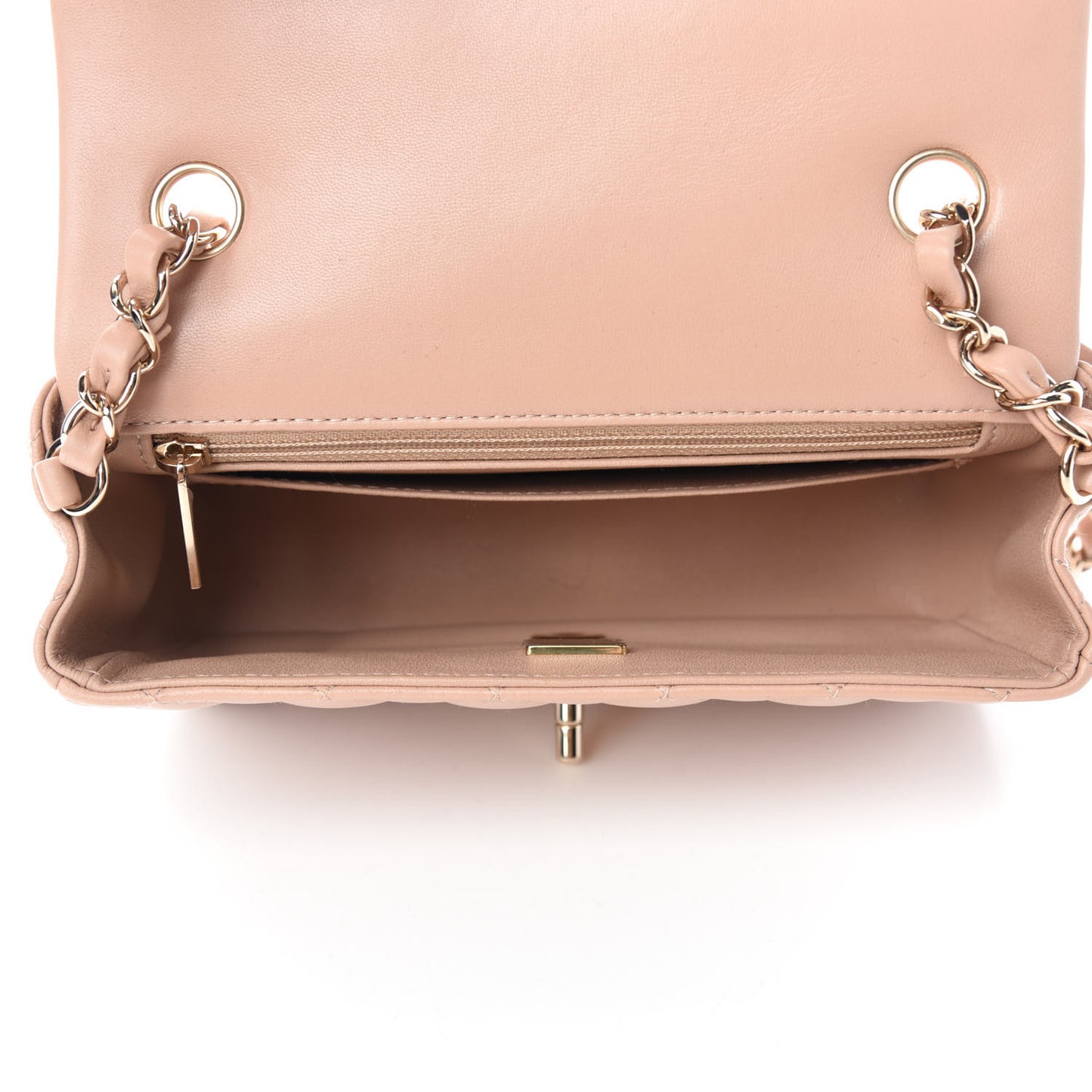 Lambskin Quilted Mini Rectangular Flap Beige