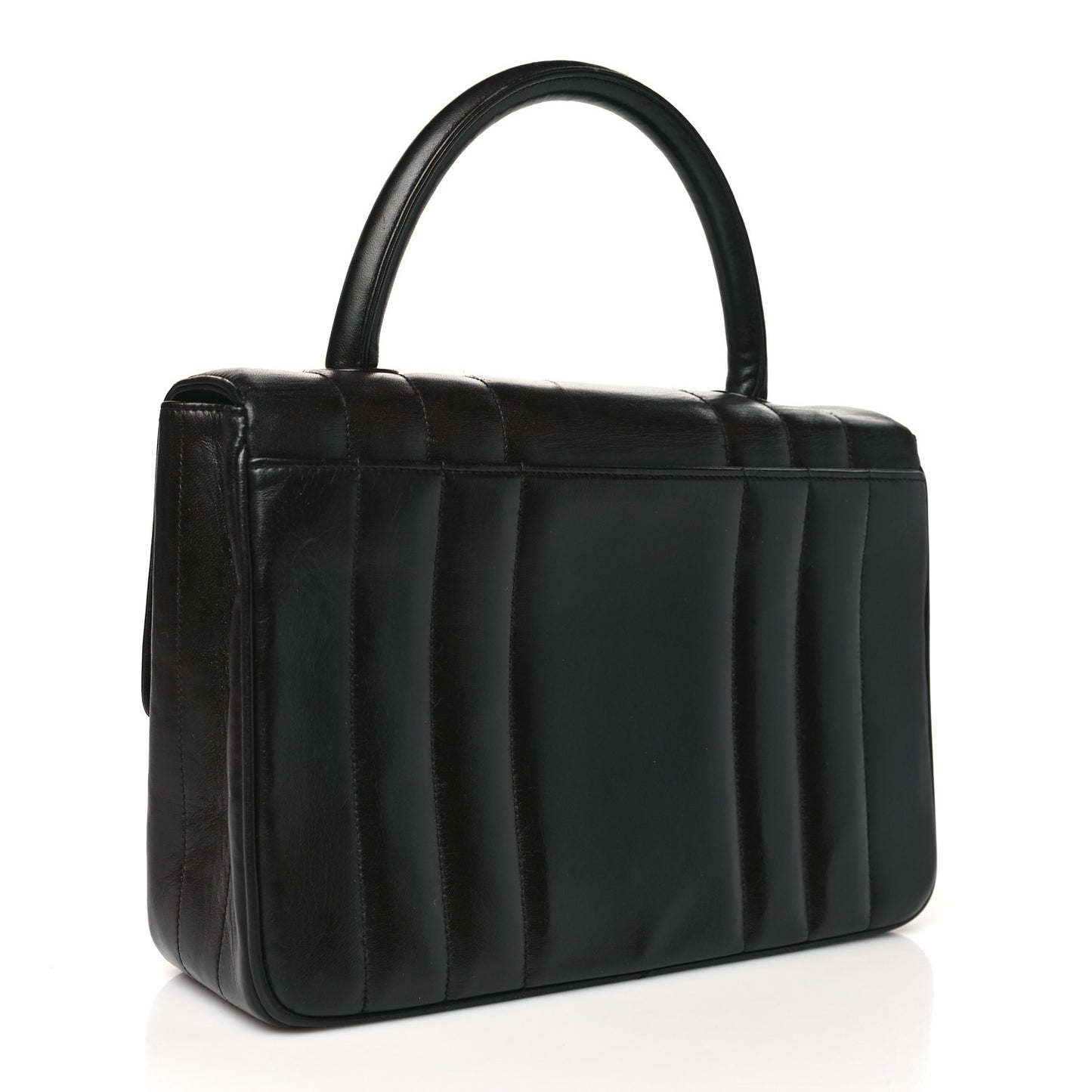 Lambskin Vertical Quilted Kelly Flap Bag Black