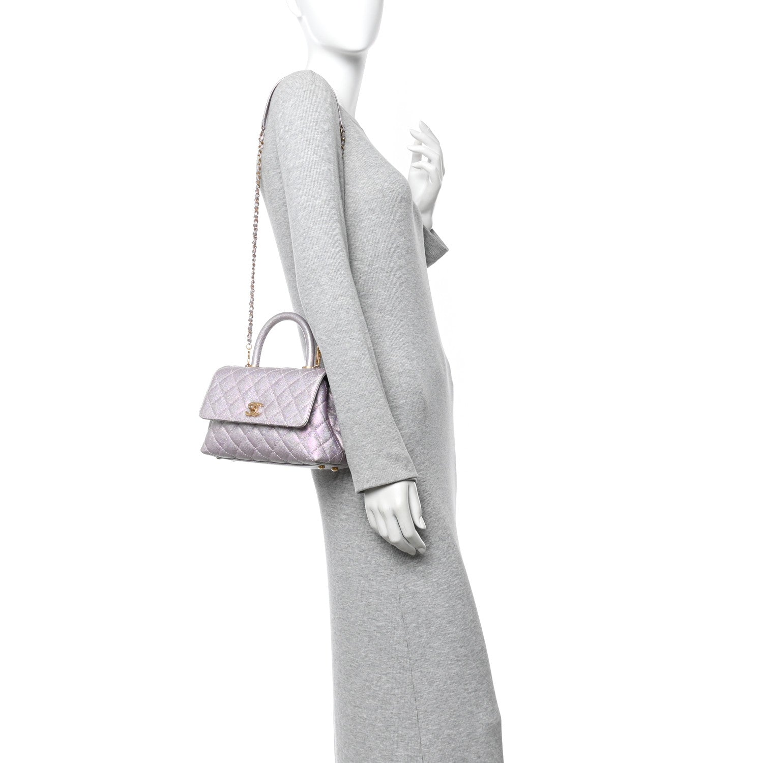 Chanel Metallic Caviar Quilted Mini Coco Handle Flap Light Pink 2 of 13