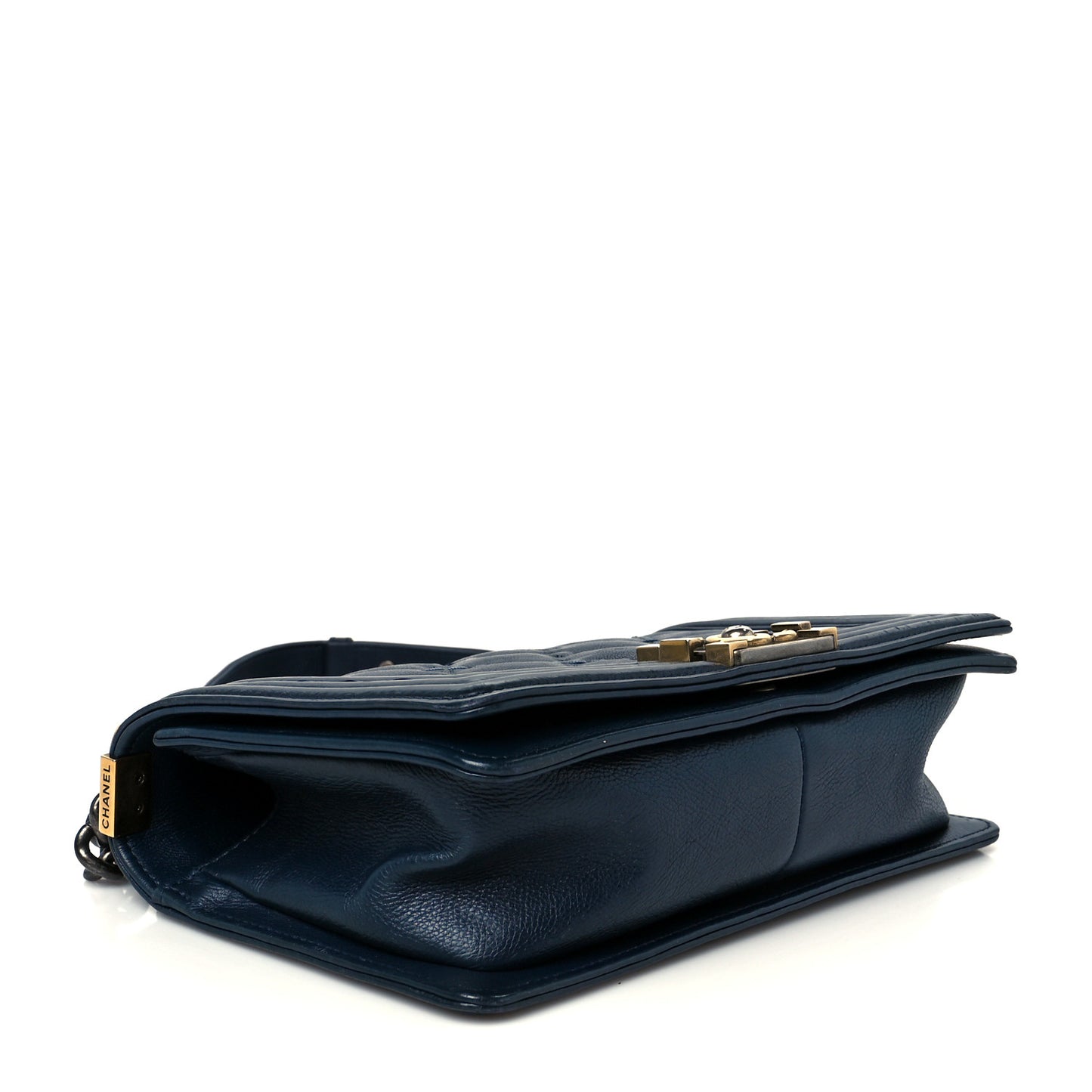 Calfskin Quilted Double Stitch Medium Boy Flap Navy Blue