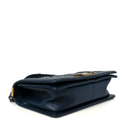 Chanel Calfskin Quilted Double Stitch Medium Boy Flap Navy Blue 4 of 10
