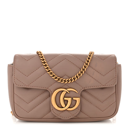 Gucci Calfskin Matelasse Super Mini GG Marmont Shoulder Bag Porcelain Rose 1 of 12