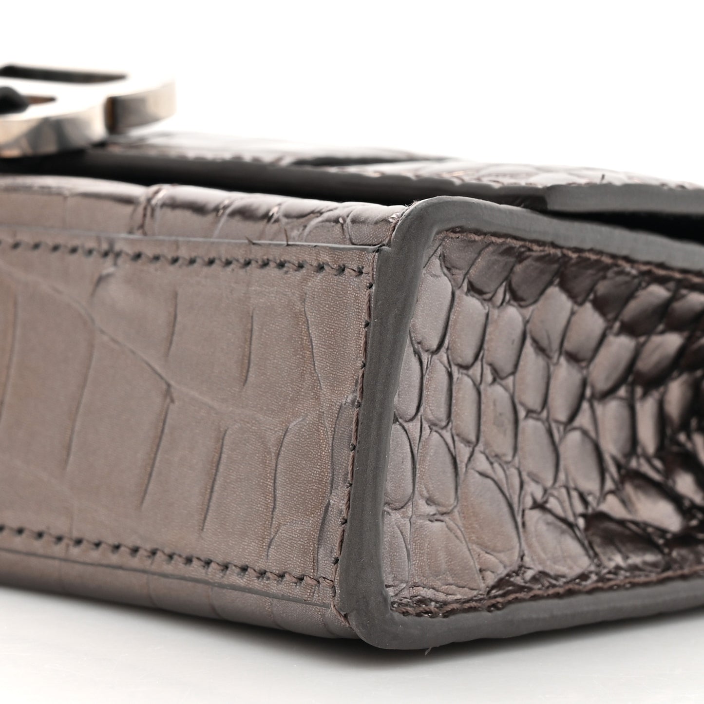 Shiny Metallic Calfskin Crocodile Embossed Hourglass Chain Bag Dark Bronze