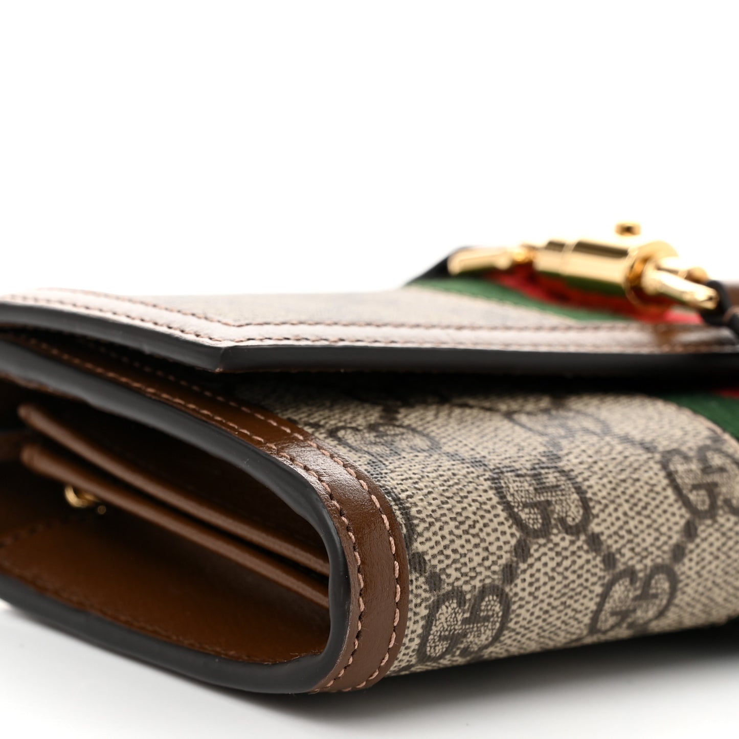 GG Supreme Monogram Azalea Calfskin Web Jackie 1961 Chain Wallet Beige Ebony Brown Sugar