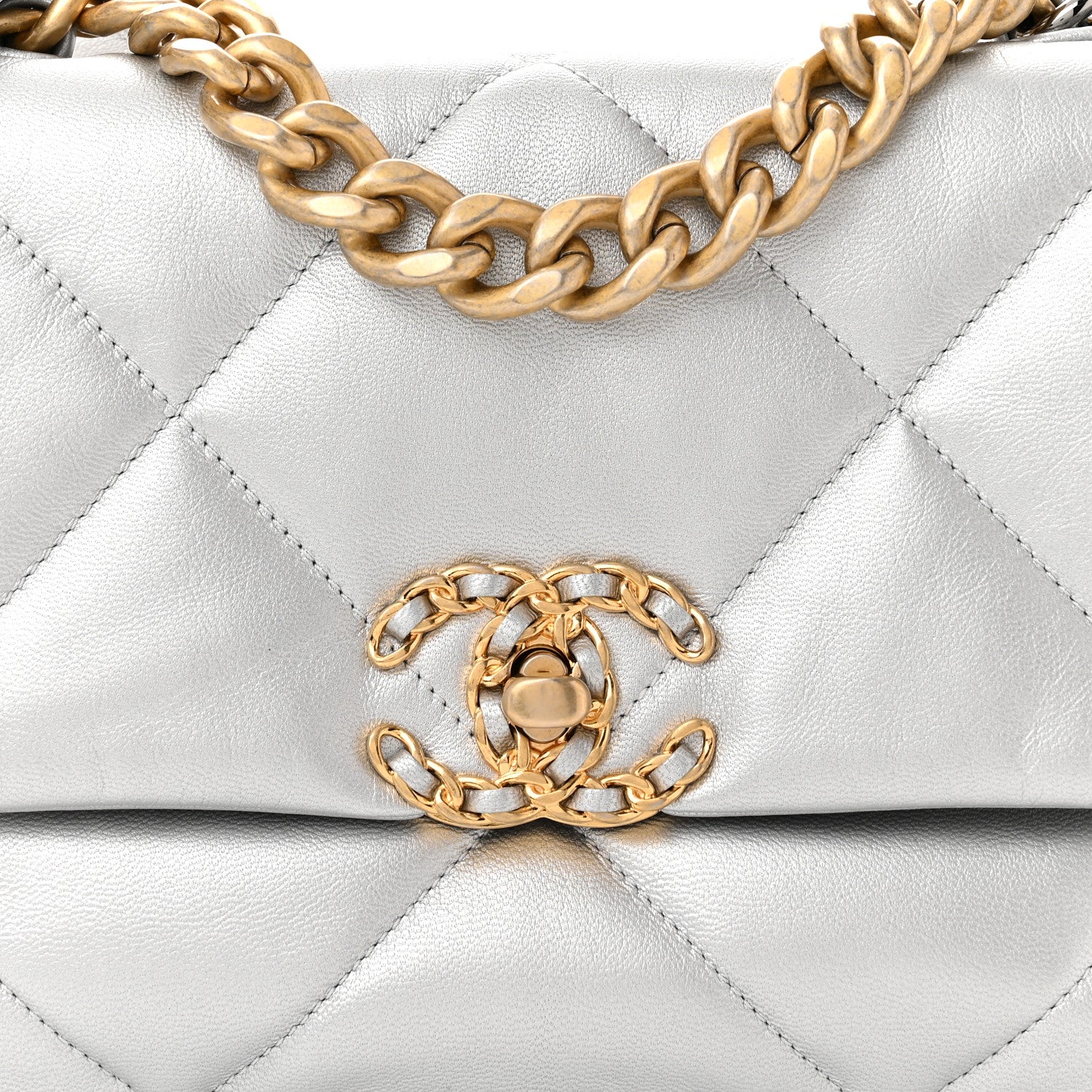 Chanel Metallic Goatskin Quilted Medium Chanel 19 Flap Silver 8 of 11