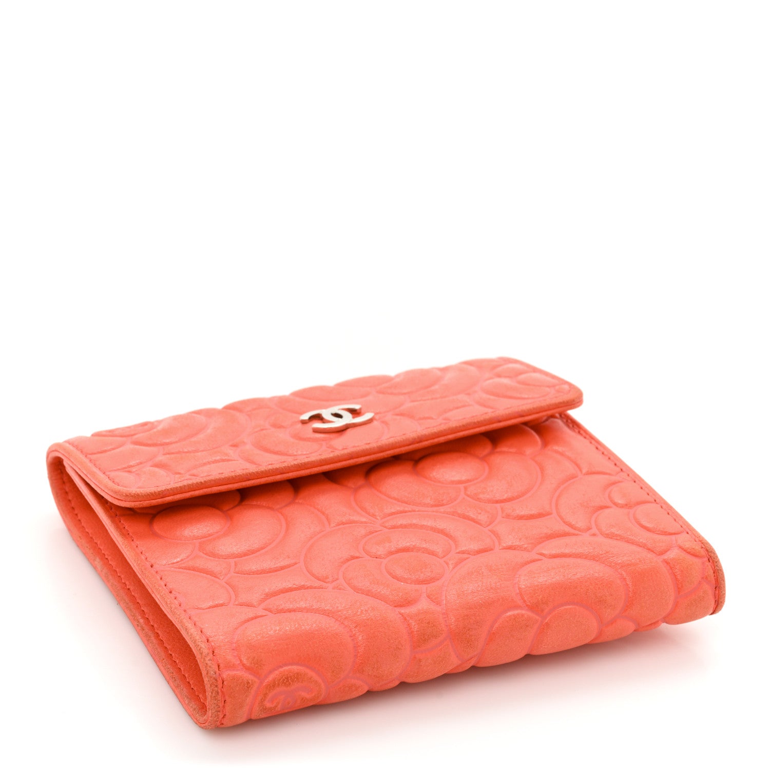 Chanel Caviar Camellia Embossed Compact Wallet Coral 4 of 14