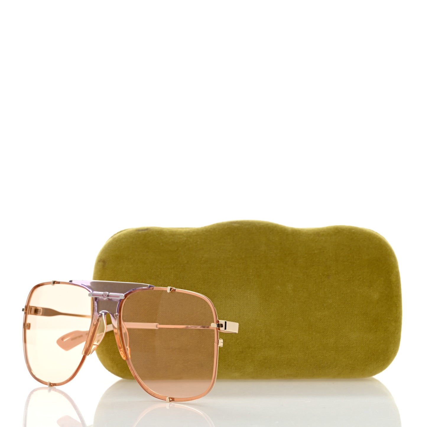 Metal Square Frame Sunglasses GG0739S Pink Brown