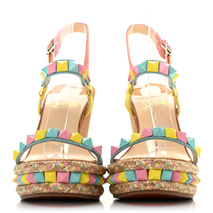 Christian Louboutin Veau Velours Pyraclou 110 Wedge Sandals 38 Biscotto 2 of 13