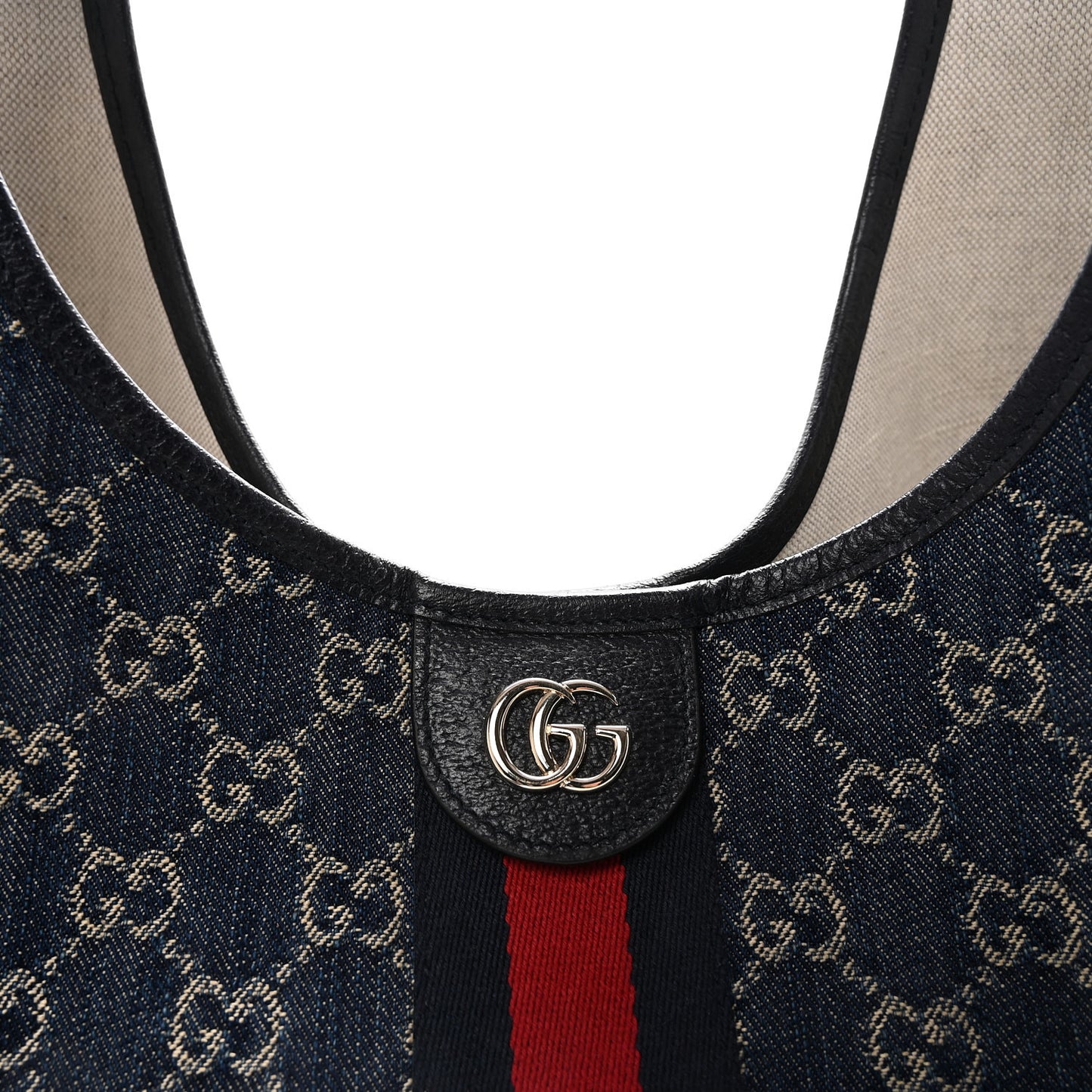 Denim GG Monogram Web Large Giglio Tote Blue