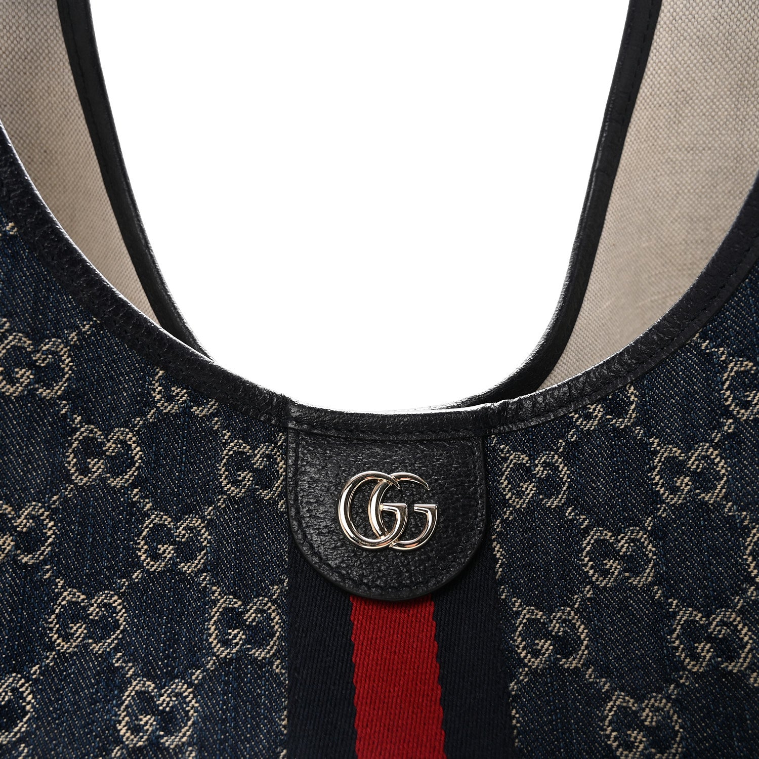 Gucci Denim GG Monogram Web Large Giglio Tote Blue 7 of 9