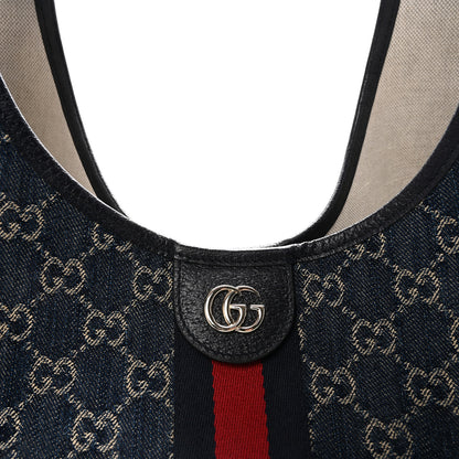 Gucci Denim GG Monogram Web Large Giglio Tote Blue 7 of 9