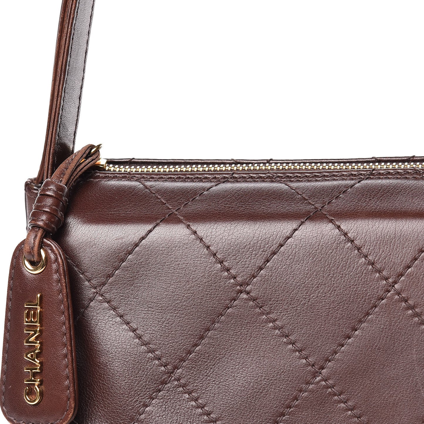 Lambskin Diamond Stitched Shoulder Bag Brown
