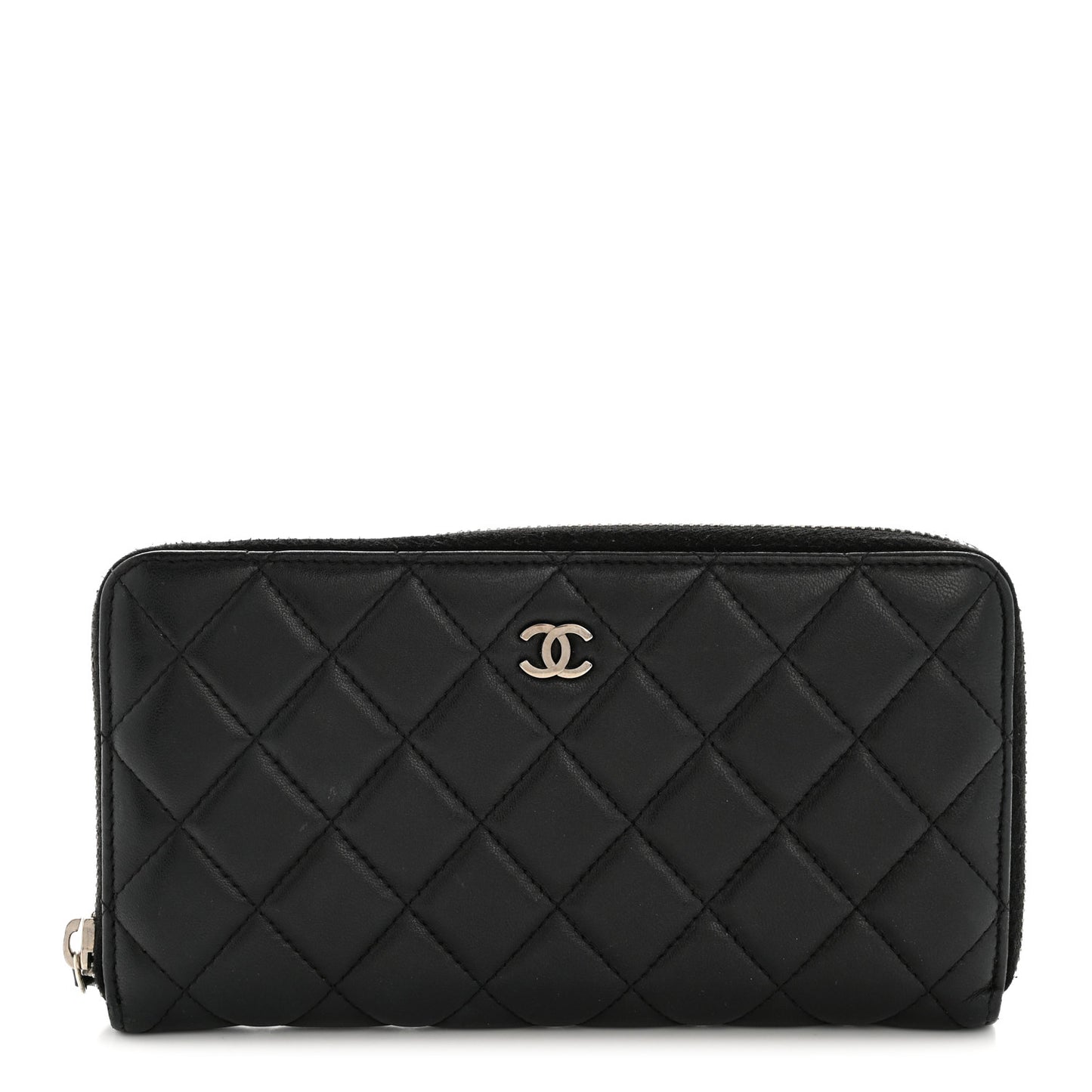 Lambskin Quilted Large Gusset Zip Around Wallet Black
