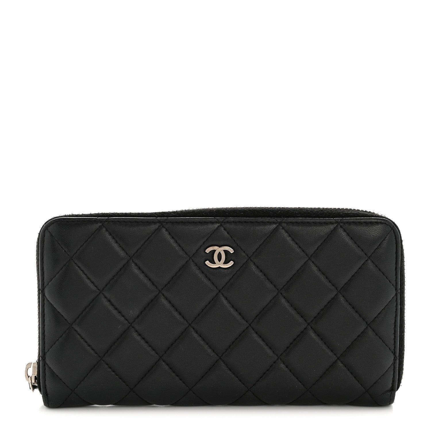 Chanel Lambskin Quilted Large Gusset Zip Around Wallet Black 1 of 12