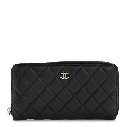 Chanel Lambskin Quilted Large Gusset Zip Around Wallet Black 1 of 12