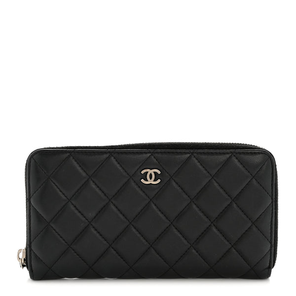 Chanel Lambskin Quilted Large Gusset Zip Around Wallet Black
