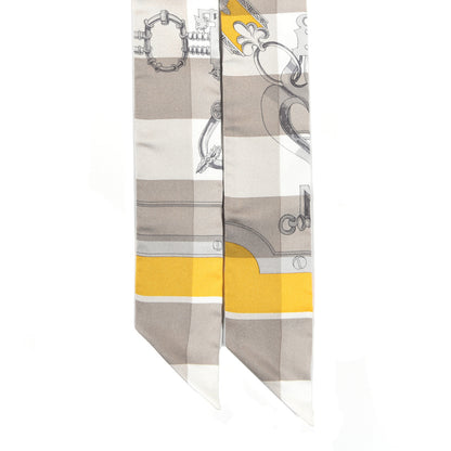 Hermes Silk Mors Et Gourmettes Vichy Twilly Etoupe Jaune Vif White 2 of 3