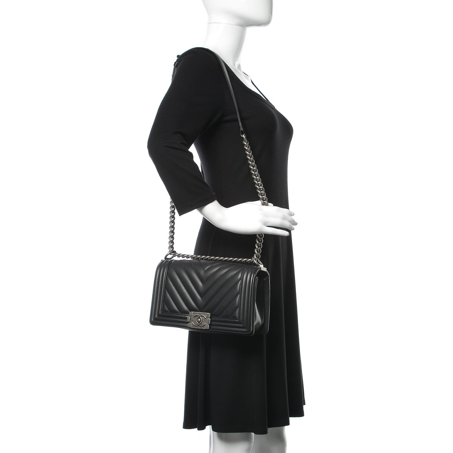 Chanel Lambskin Chevron Medium Boy Flap Black 2 of 13