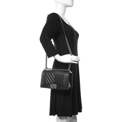 Chanel Lambskin Chevron Medium Boy Flap Black 2 of 13