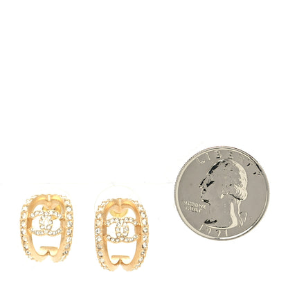 Chanel Crystal Strass CC Double Hoop Earrings Gold 2 of 5