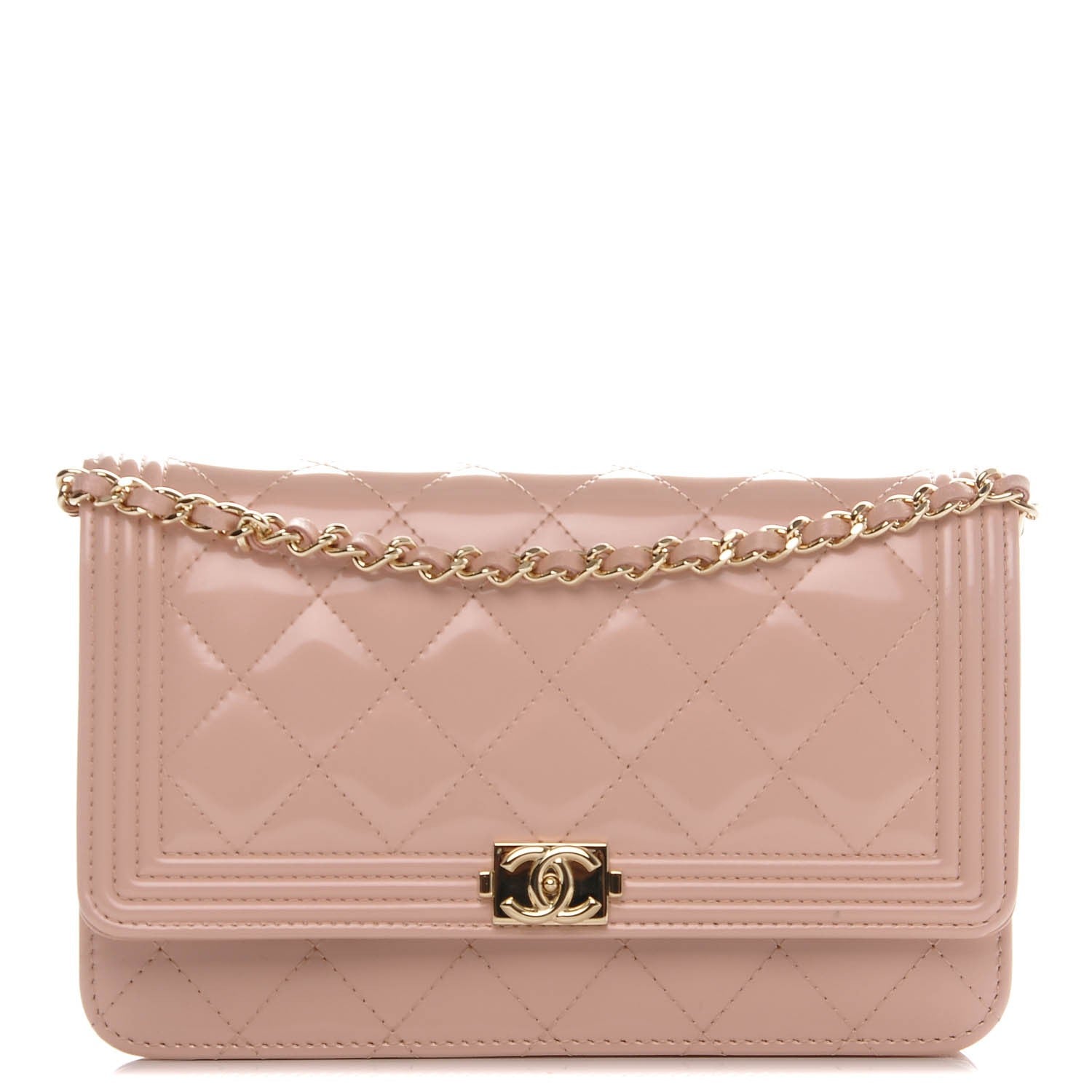 Chanel Iridescent Calfskin Quilted Boy Wallet On Chain WOC Light Pink 1 of 7