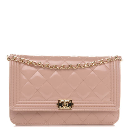 Chanel Iridescent Calfskin Quilted Boy Wallet On Chain WOC Light Pink 1 of 7