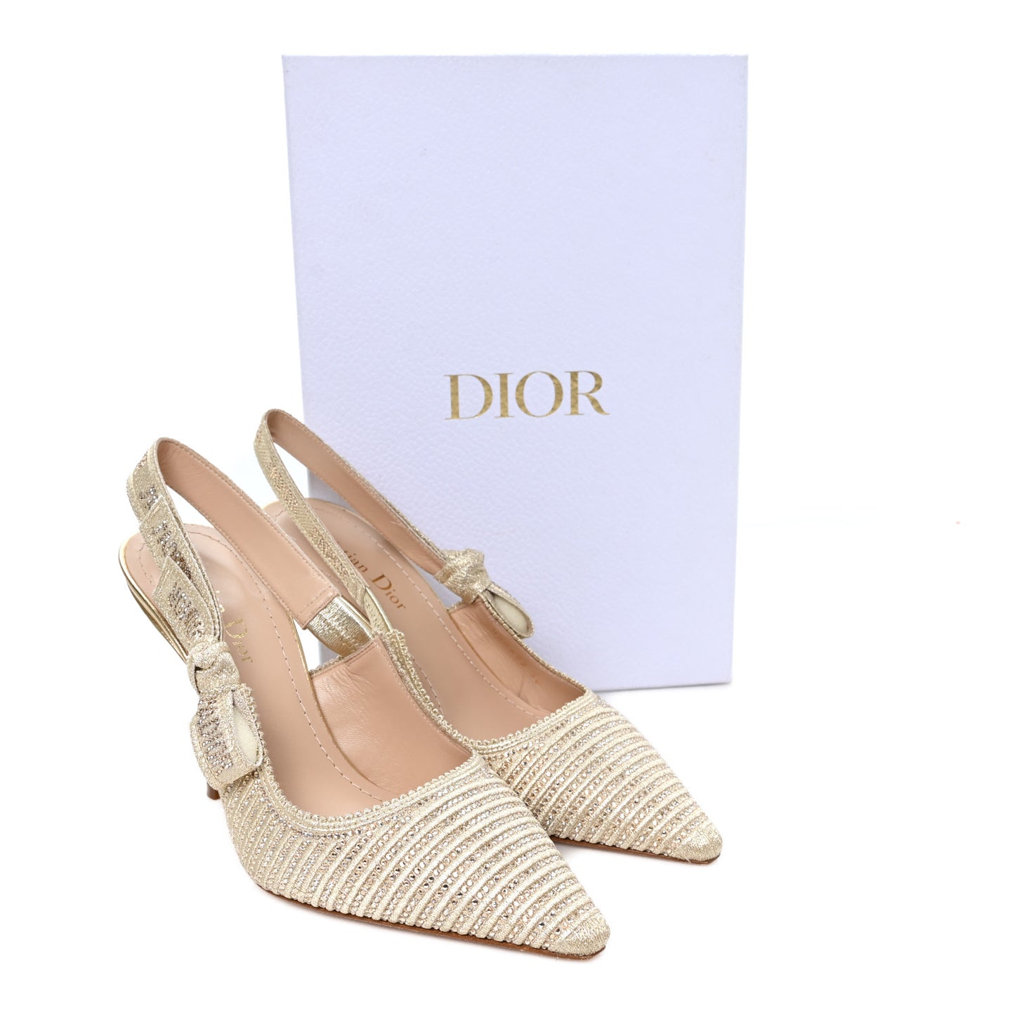 Cotton Laminated Strass J'Adior Slingback 100mm Pumps 38 Gold