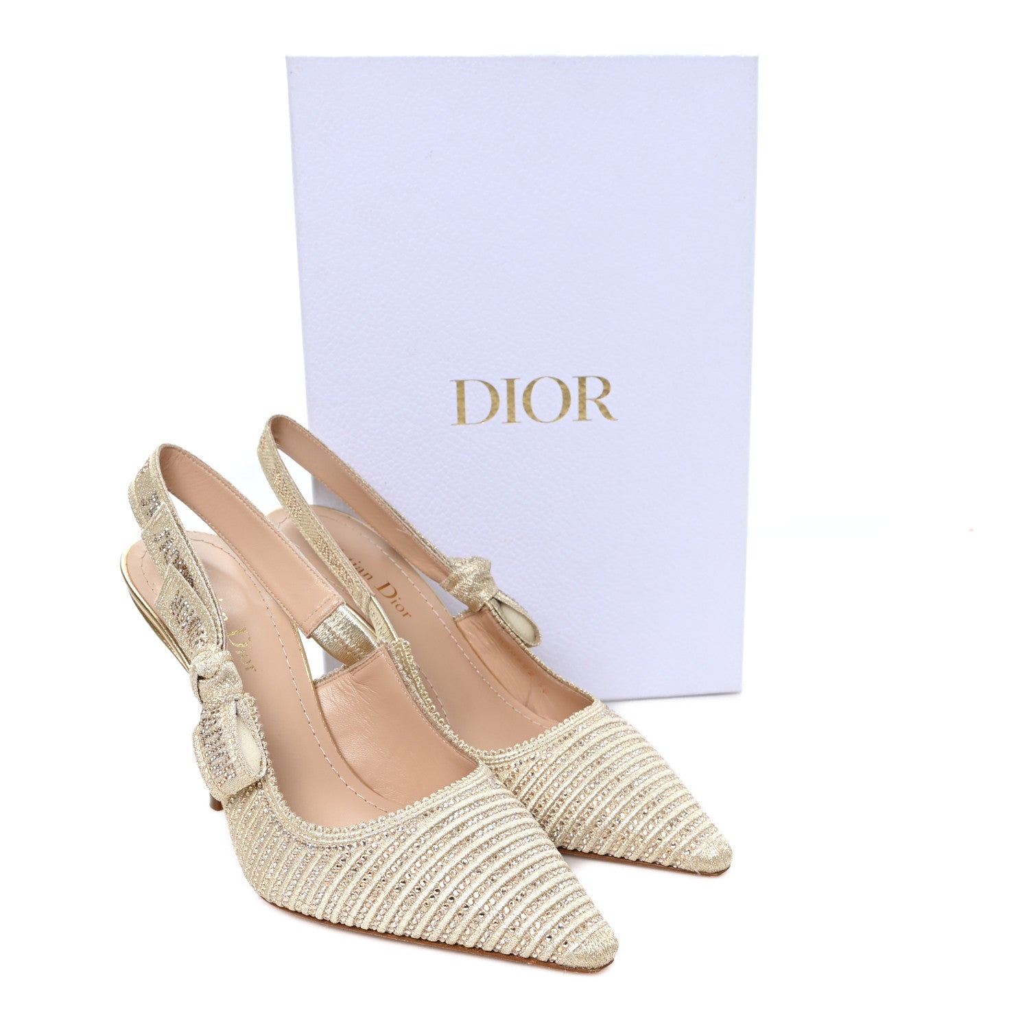 Christian Dior Cotton Laminated Strass J'Adior Slingback 100mm Pumps 38 Gold 10 of 10