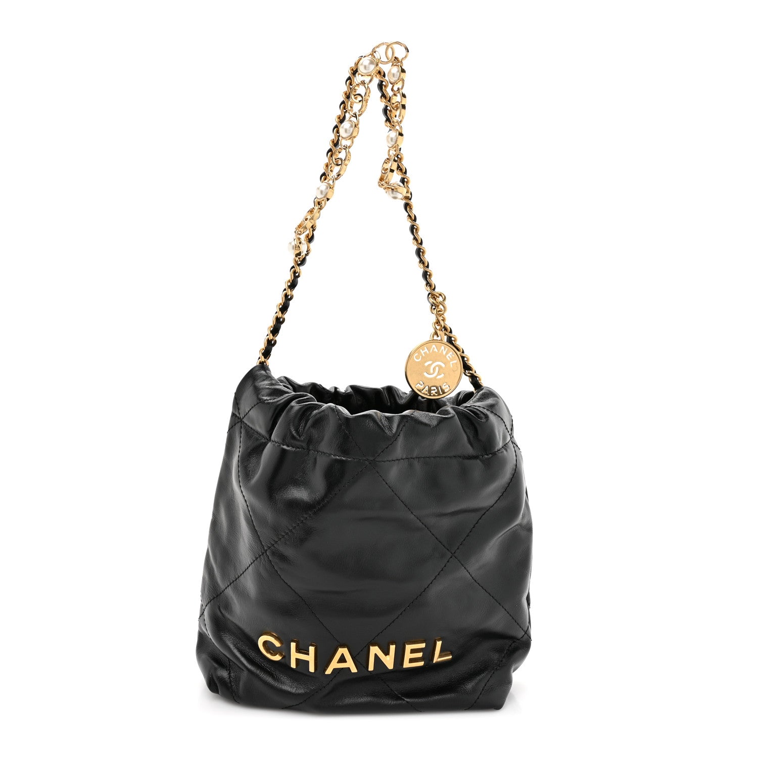 Chanel Shiny Calfskin Quilted Pearl CC Chain Mini Chanel 22 Black 1 of 10