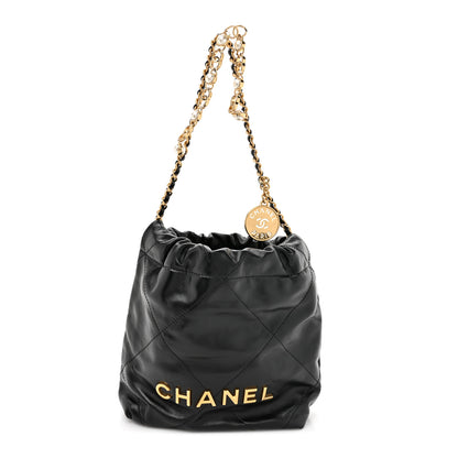 Chanel Shiny Calfskin Quilted Pearl CC Chain Mini Chanel 22 Black 1 of 10