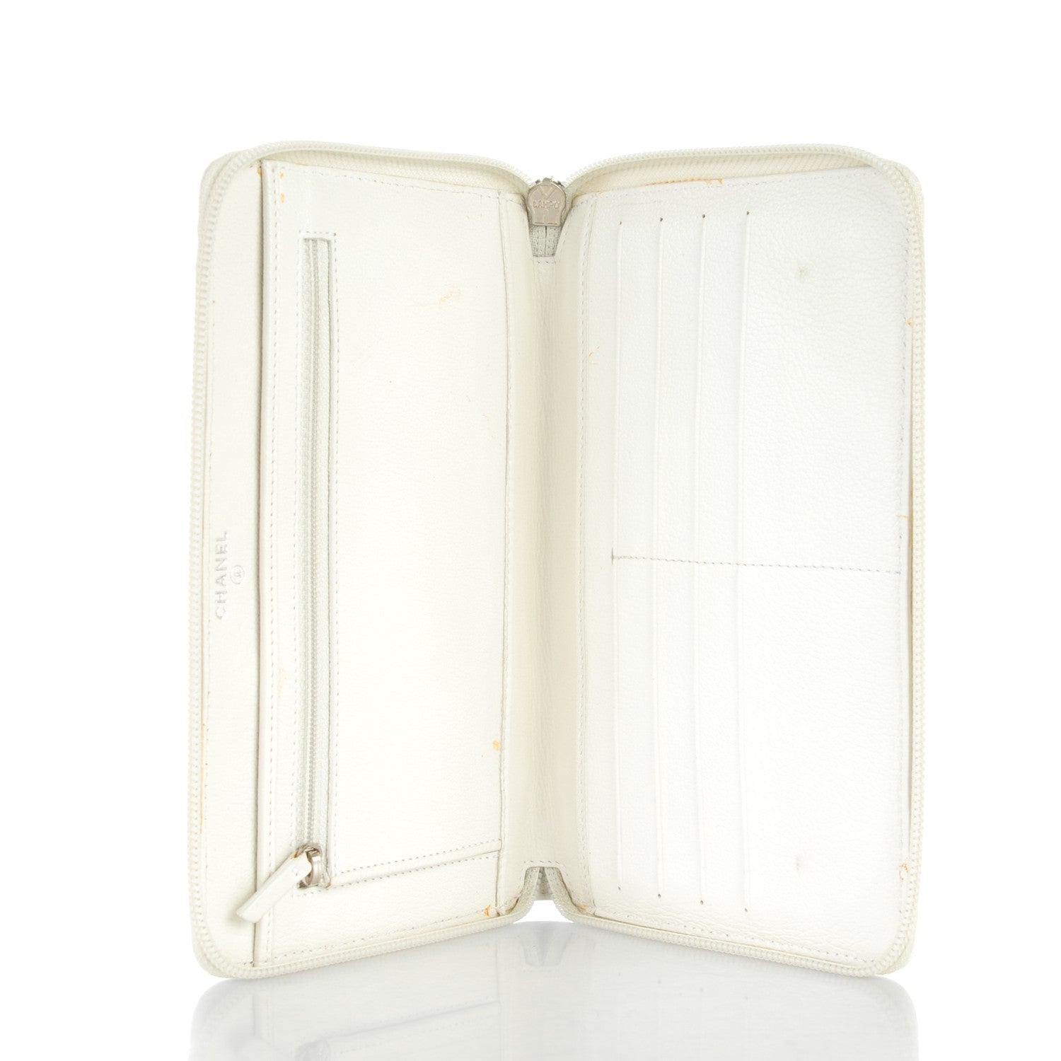 Chanel Goatskin Camellia Embossed Zip Around Wallet White 5 of 9