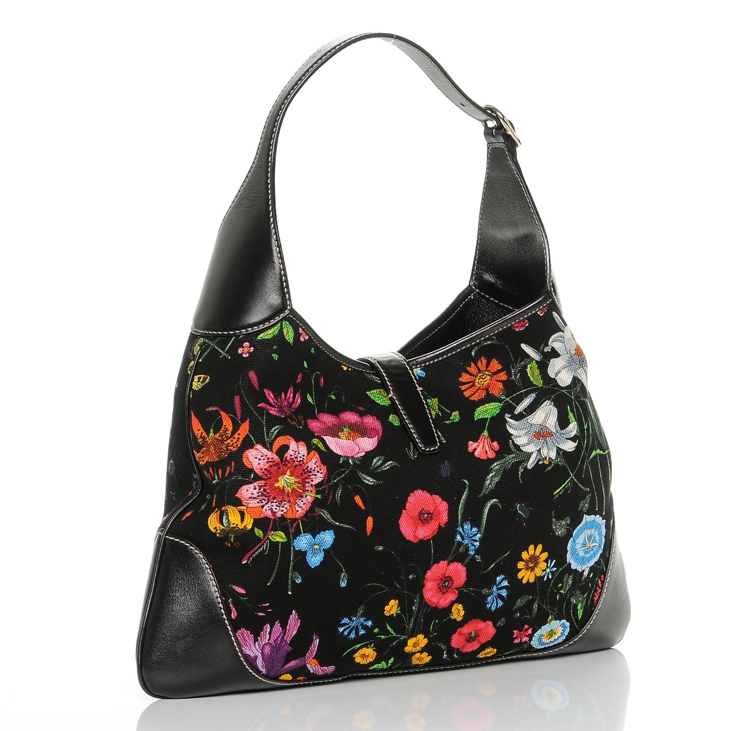 Gucci Canvas Floral Flora Jackie O Bouvier Hobo Dark Brown 3 of 7