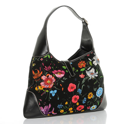 Gucci Canvas Floral Flora Jackie O Bouvier Hobo Dark Brown 3 of 7