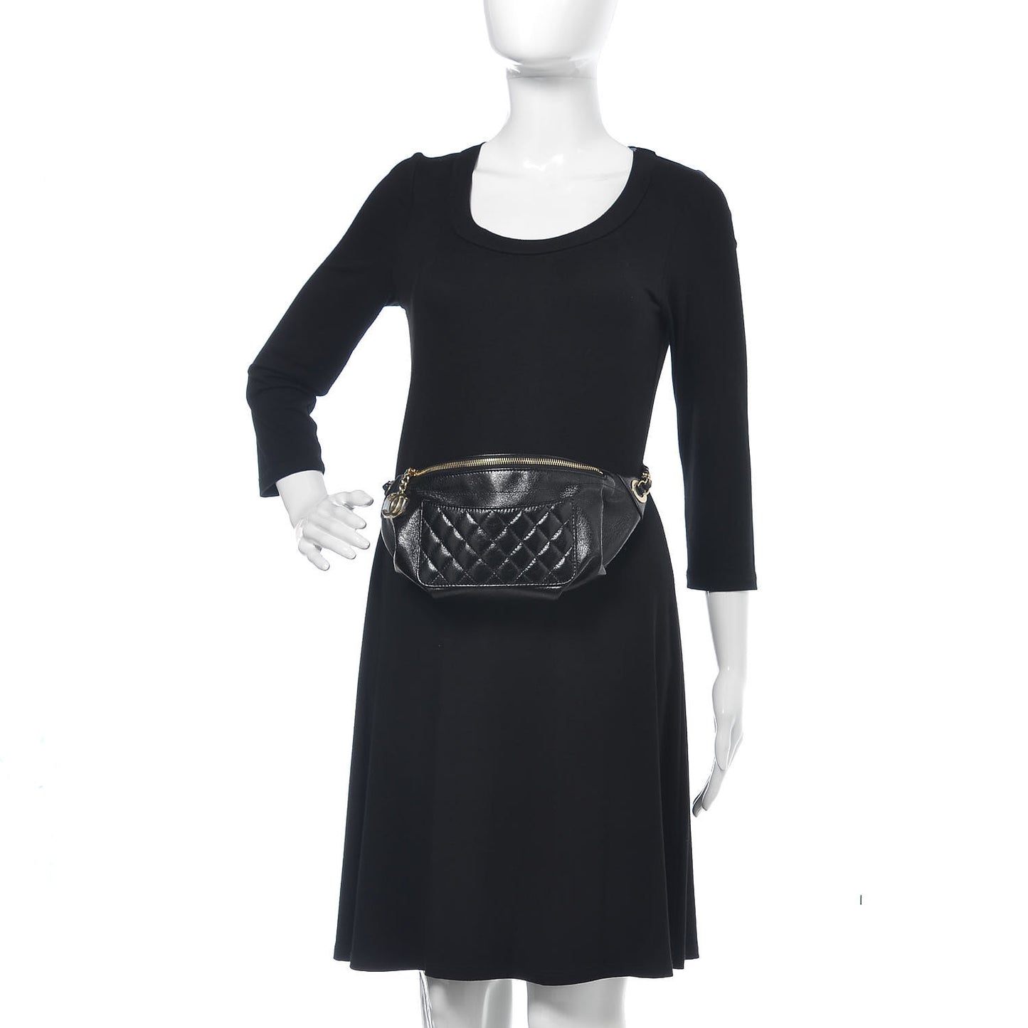 Crumpled Glazed Lambskin Quilted Waist Bag Fanny Pack Black