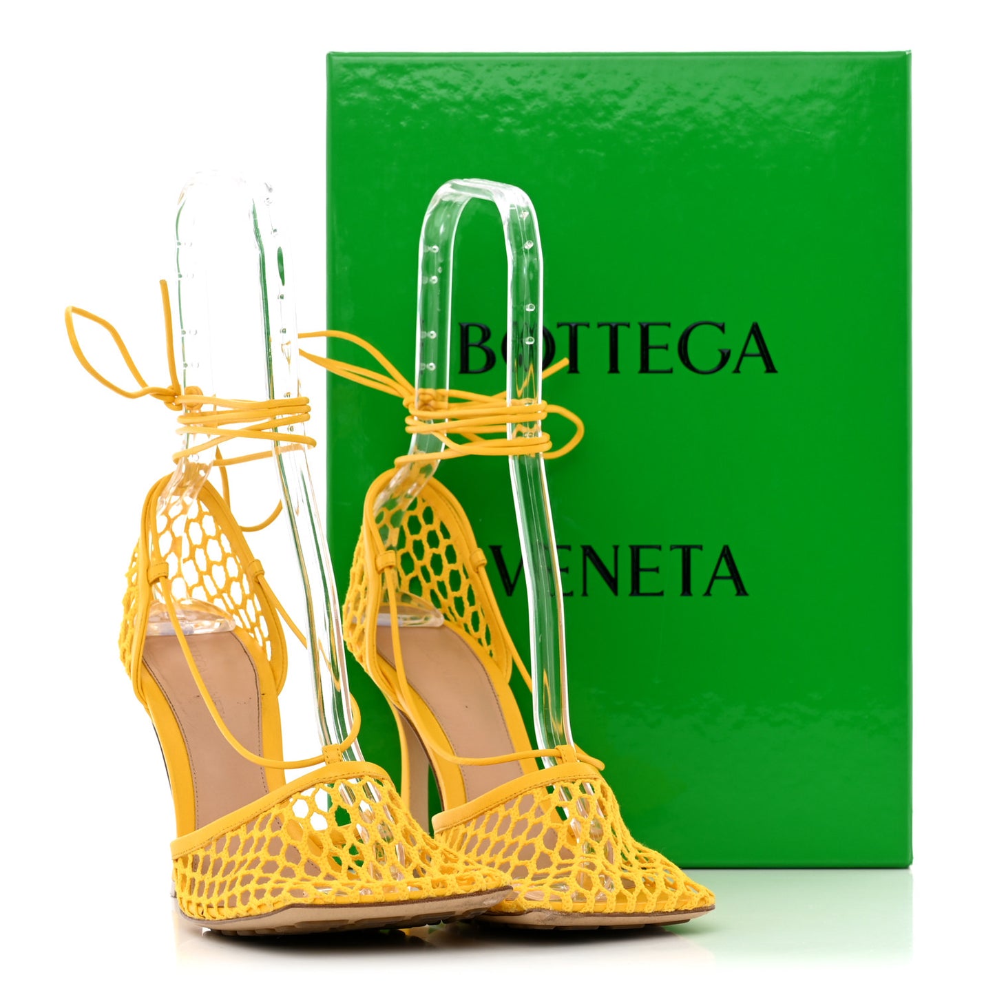 Mesh Nappa Stretch Ankle Tie Sandals 38 Egg Yolk 38
