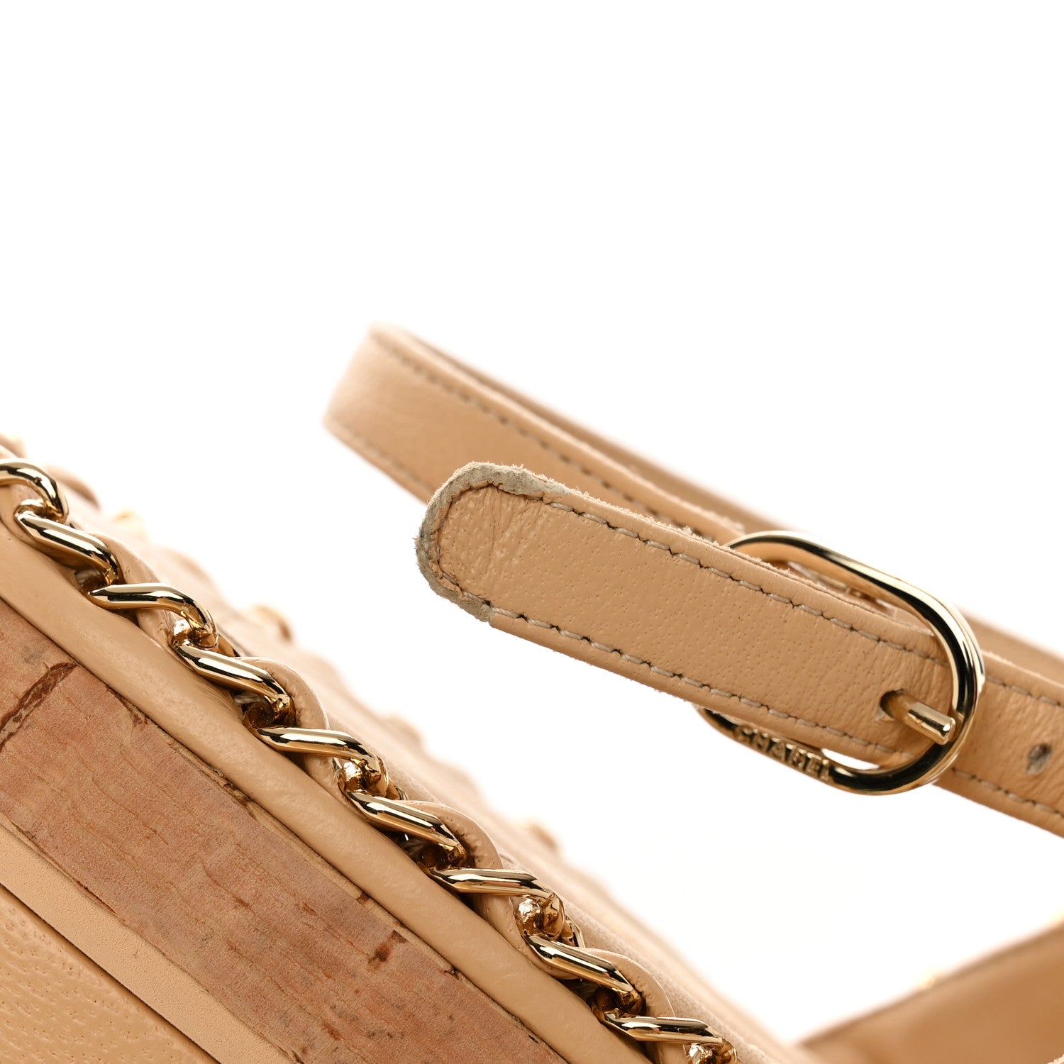 Chanel Lambskin Cork Chain Sandals 36 Beige 11 of 12