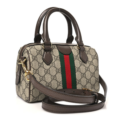 Gucci GG Supreme Monogram Textured Dollar Calfskin Web Mini Ophidia Top Handle Bowler Bag Beige Ebony New Acero 3 of 10